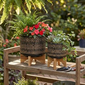 LANDONVIEW SET OF 2 BLACK PLANTER 11 (IN) 12