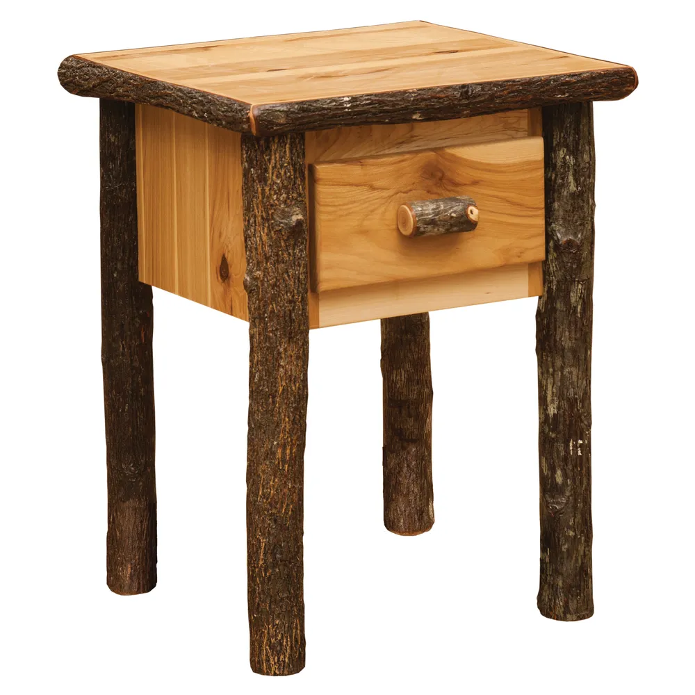 Hickory Log One Drawer Nightstand - Natural