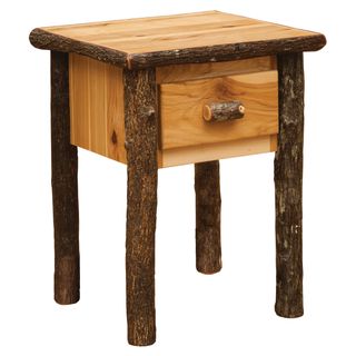 Hickory Log One Drawer End Table - Natural