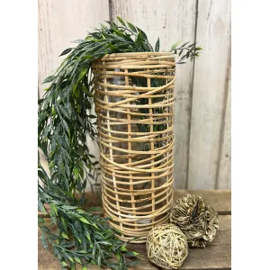 Tall Wicker Wrapped Vase 5x12in 1