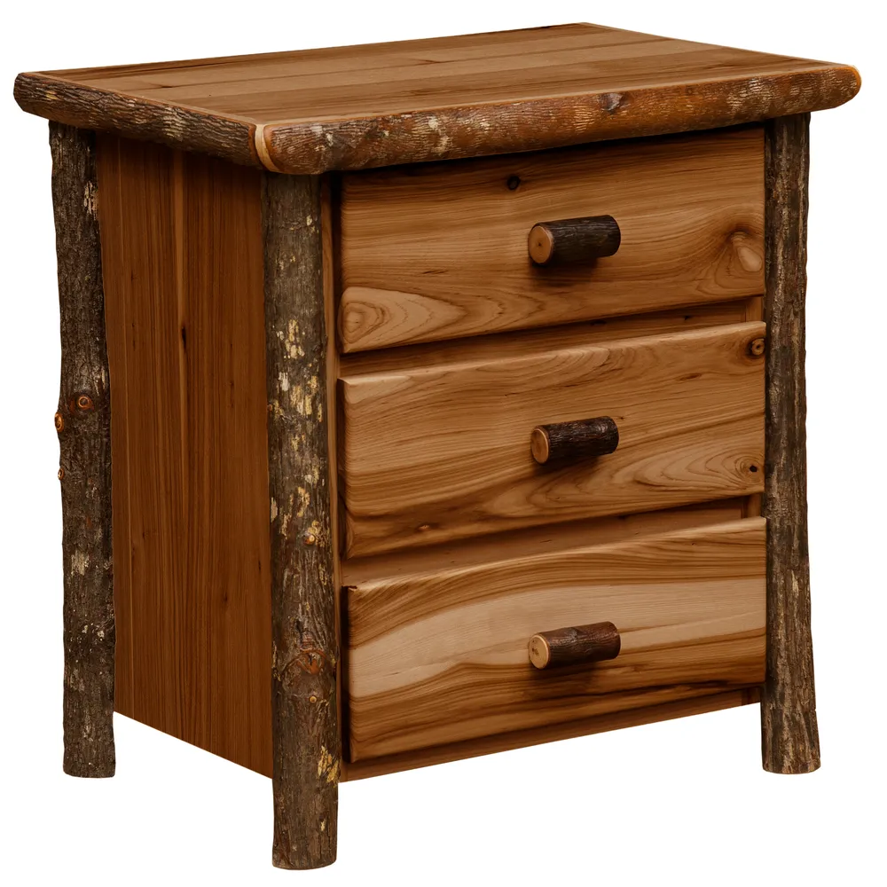 Hickory Log XL Three Drawer Nightstand - Cognac