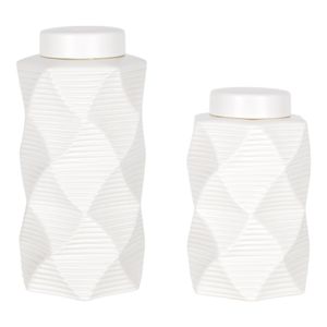 DUNCANPORT SET OF 2 WHITE JARS 13 (IN) 3