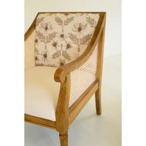 Mango Wood and Cane Arm Chair with Embroidery Back 2