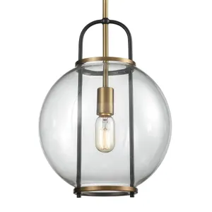 Faraday 12'' Wide 1-Light Pendant - Aged Brass with Black 3