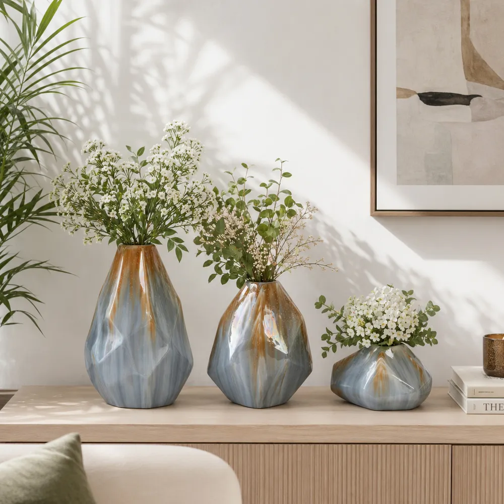 PAXTONWORTH SET OF 3 BROWN VASES 9 (IN)