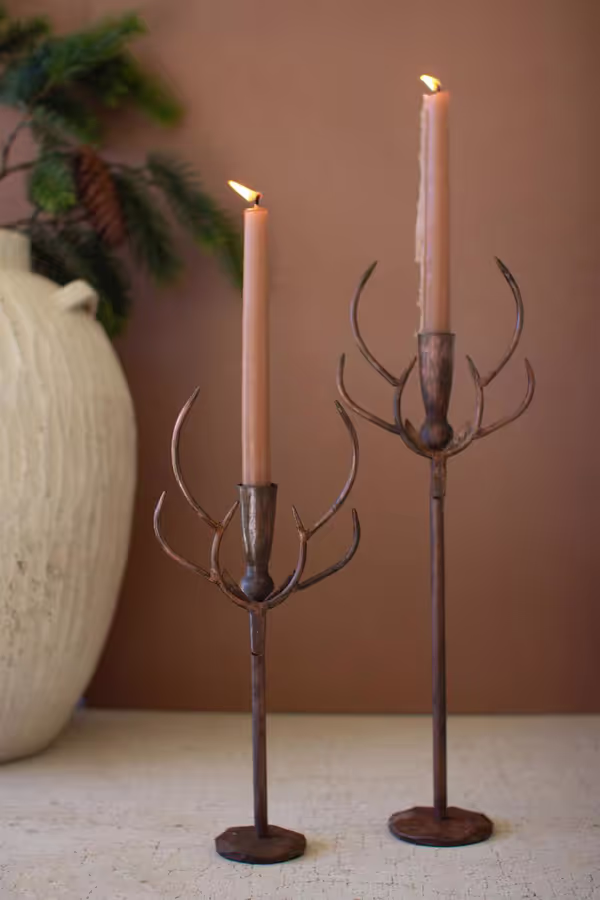 Set of 2 Forged Rustic Iron Deer Candle Holders