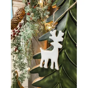 Wooden Hanging Reindeer w/ White Enamel 2.25x3.25in 1