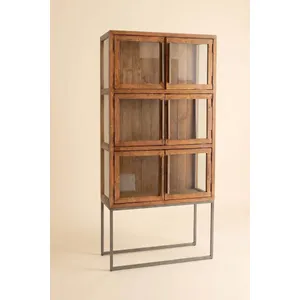 Wood and Metal Display Cabinet with Framed Glass Doors 5