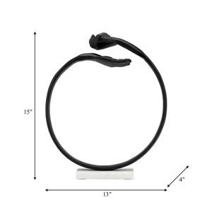METAL,15" HAND RING ON BASE SCULPT ,BLACK/WHITE 10