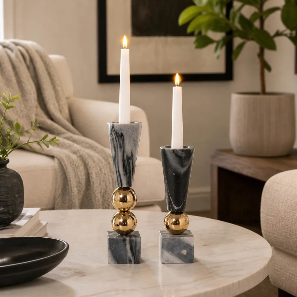 DUTTONGATE SET OF 2 GRAY CANDLE HOLDER 12 (IN)