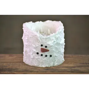 Snowman Bumpy White Moving Flame LED Candle 6in by 6in 2