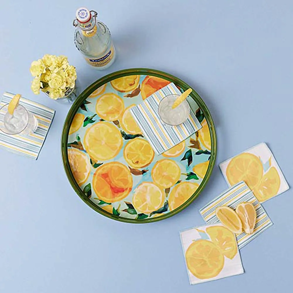 Lemon Slices Round Lacquer Serving Tray