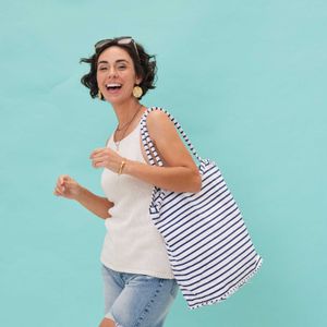 Bateau Stripe Navy Canvas Bucket Bag 3