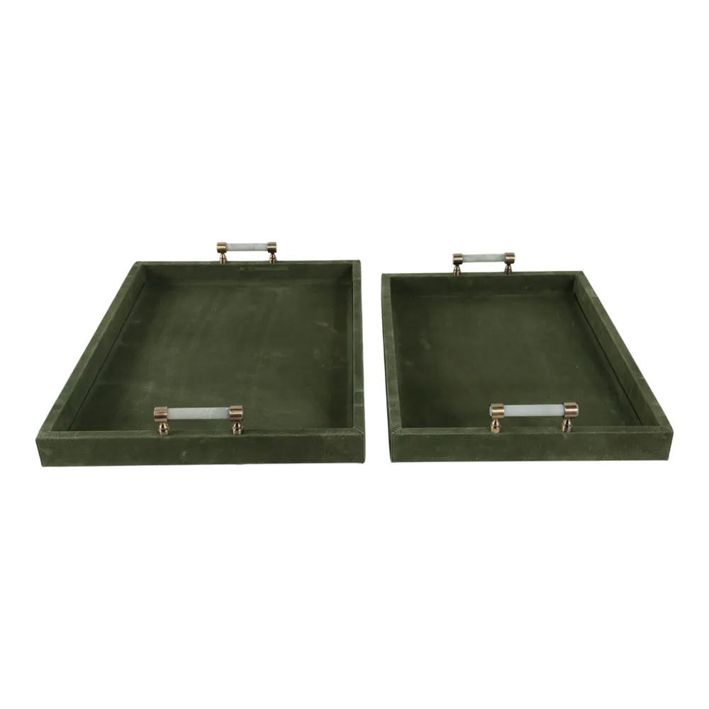 GLASTONGROVE SET OF 2 GREEN TRAY 3 (IN)