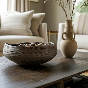 15" PIERCED CLAY BOWL, BROWN 6