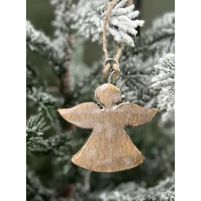 Wooden White Washed  Angel Ornament set of 6  2.25x2in