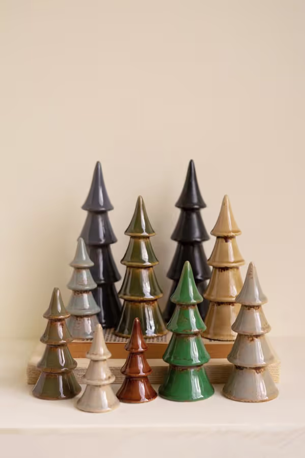 Set of 10 Ceramic Christmas Trees