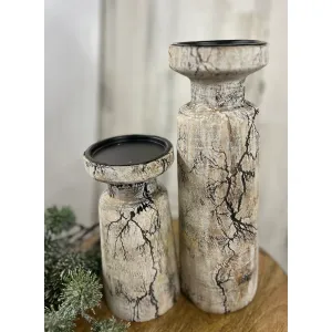 Whitewashed Crackle Candle Holder 12in 2