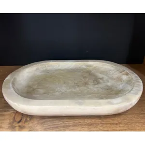 White Washed Wooden Oval Tray 12x8x1in 3