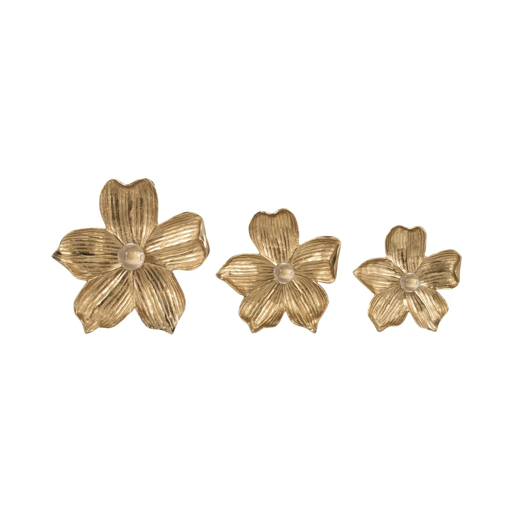 CHESTERROSE SET OF 3 GOLD WALL FLOWERS 4 (IN)