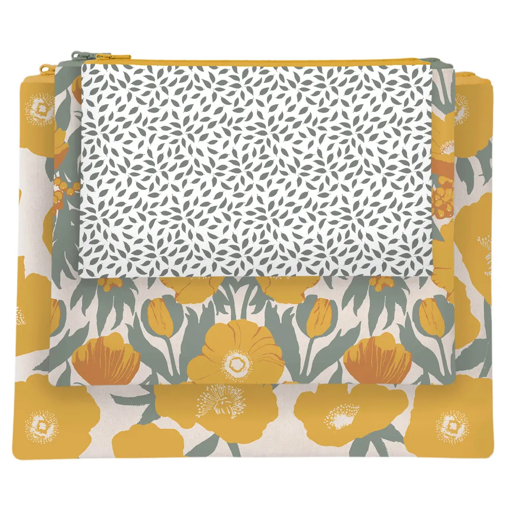 Icelandic Poppies Gold Zip Pouch Trio (set 3)