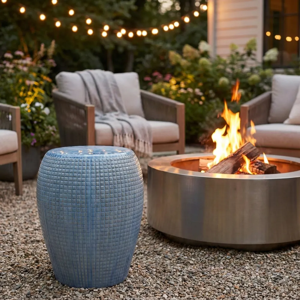 FLINTSIDE BLUE GARDEN STOOL 18 (IN)