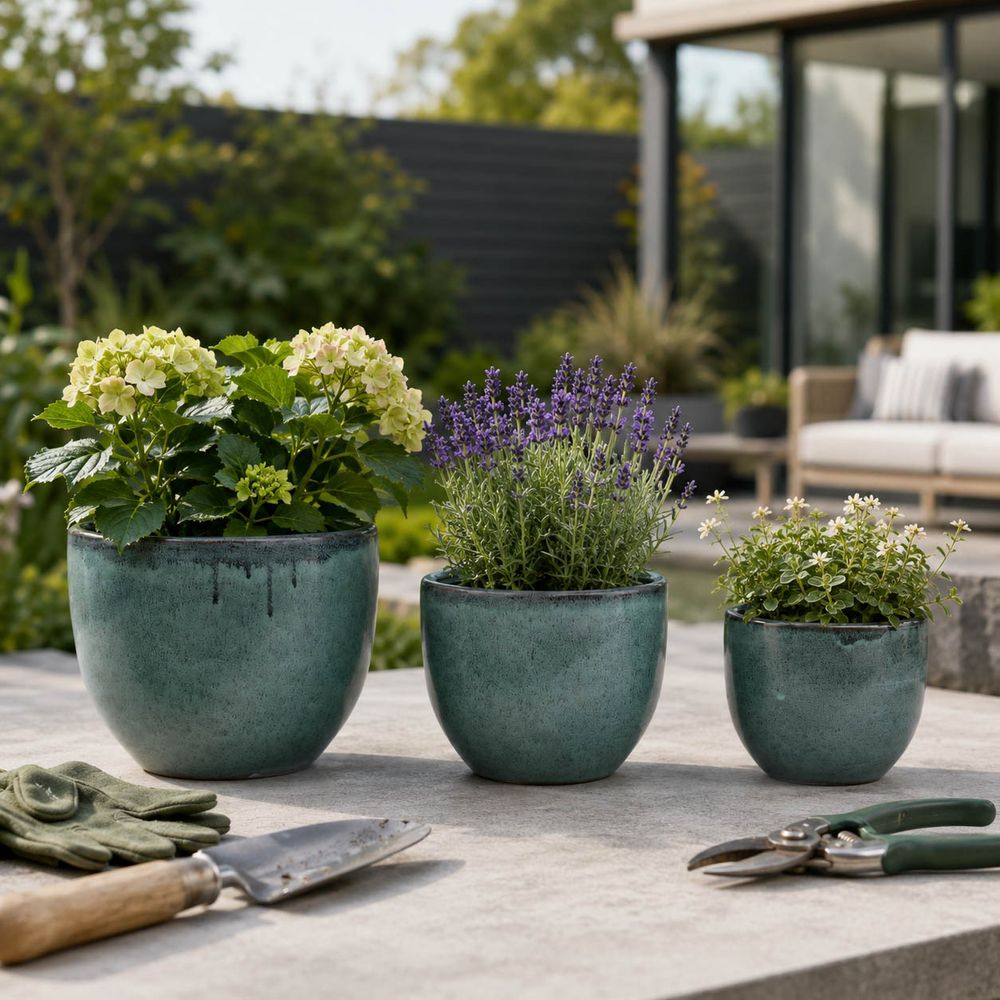 BOWENWELL SET OF 3 BLUE PLANTER 9 (IN)