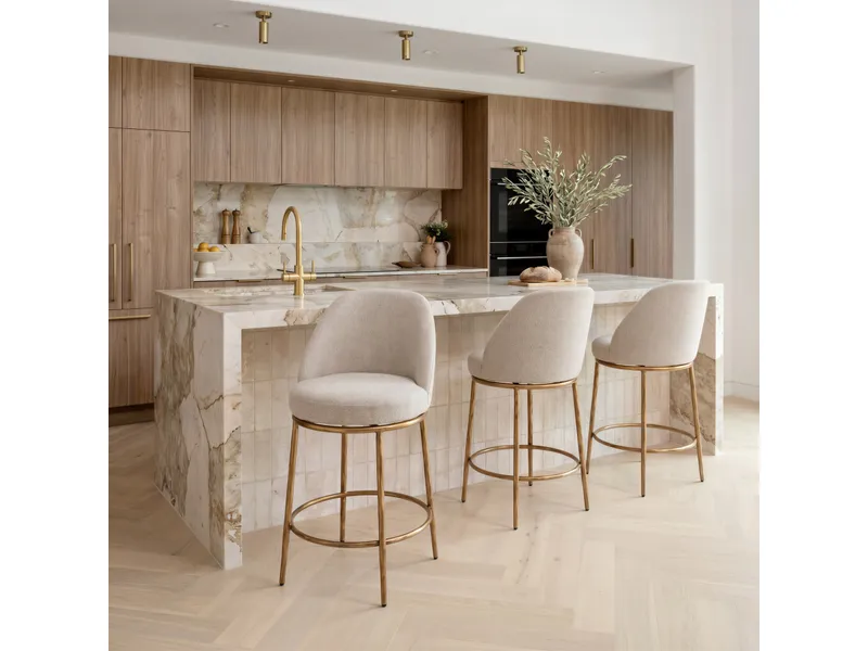 Nordhavn Swivel Counter Stool Beige & Gold 9