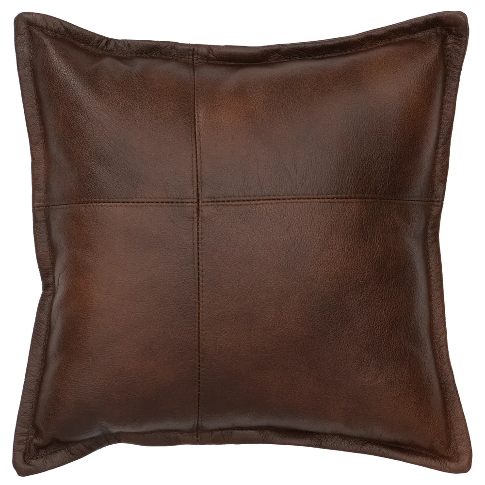 Harness Leather Pillow - Fabric Back