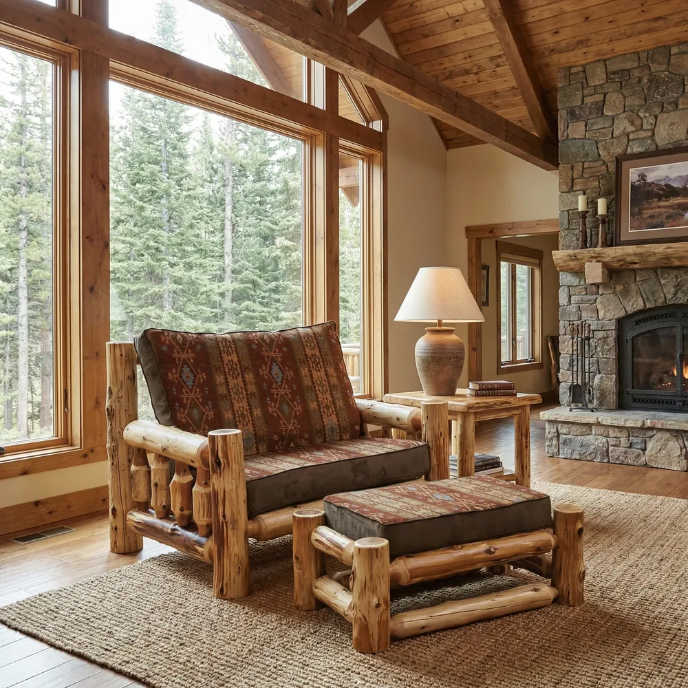 Cedar Log Chair and a Half - Vintage - Standard Leather - Seat:  Leather TBD;   Backrest:  Leather TBD