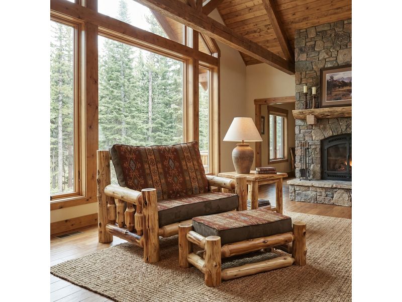 Cedar Log Chair and a Half - Natural - Standard Fabric - Seat:  Fabric TBD;   Backrest:  Fabric TBD 1