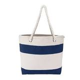 WHITE TOTE W ROPE HANDLE & JUTE - NAVY 1