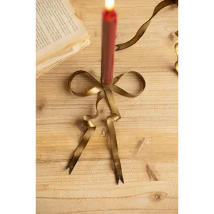 Set of 2 Antique Brass Bow Taper Candle Holders 6