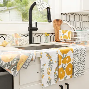 Icelandic Poppies Gold Cotton Kitchen Towels (Set of 3) 4