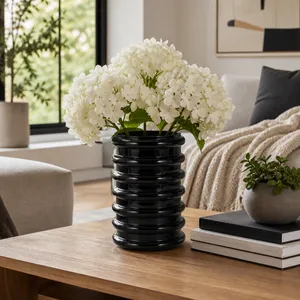 HUTTONSIDE BLACK GLASS VASE 9 (IN) 11