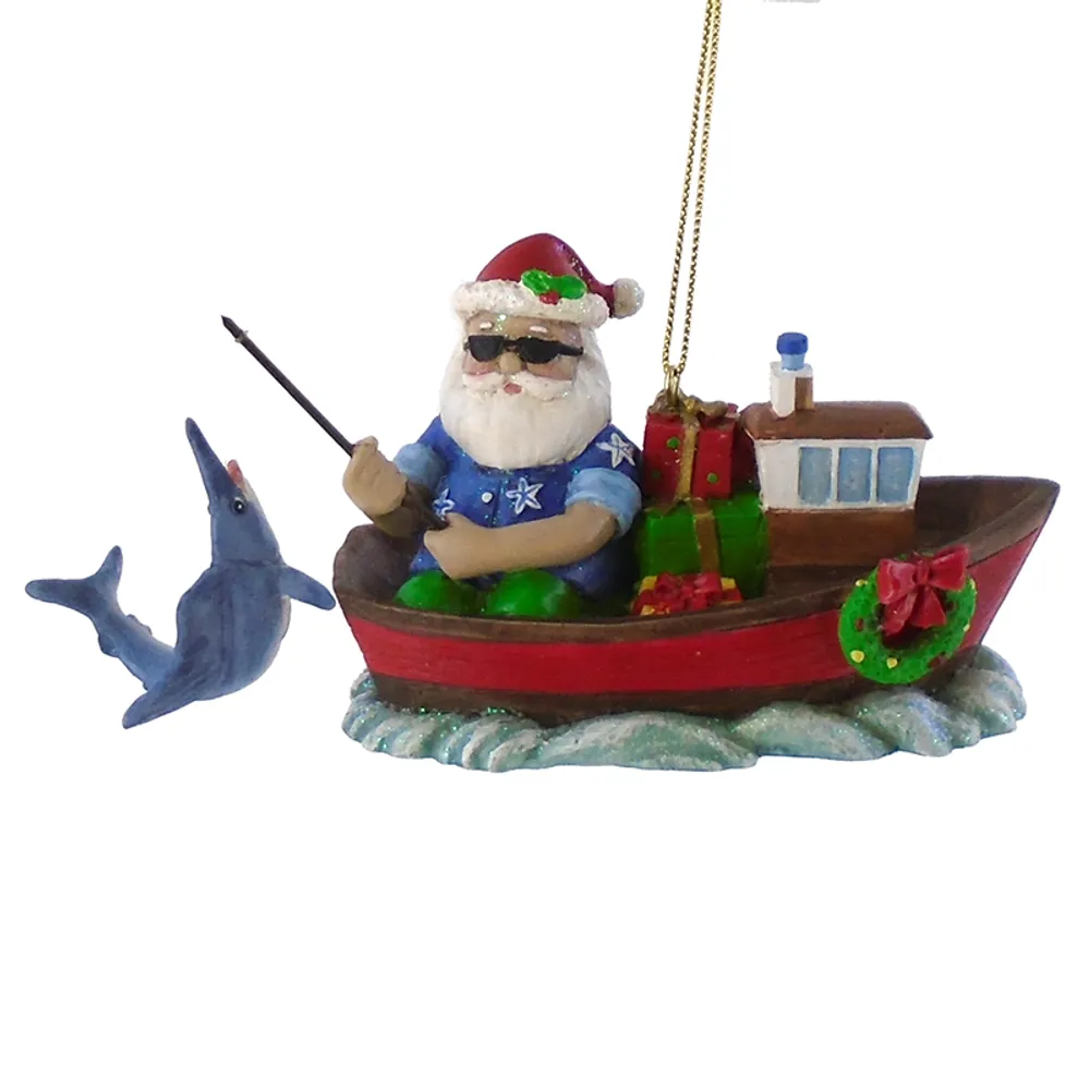 4-1/2" FISHING SANTA ORNAMENT