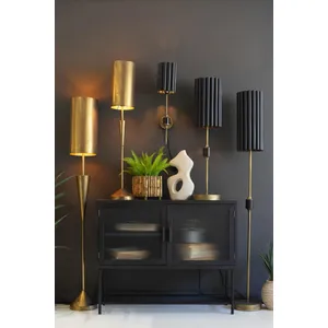 Antique Gold Floor Lamp with Metal Barrel Shades 6