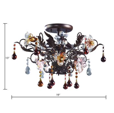 Cristallo Fiore 19″ Wide 3-Light Semi Flush Mount - Deep Rust