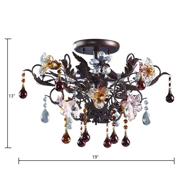 Cristallo Fiore 19'' Wide 3-Light Semi Flush Mount - Deep Rust
