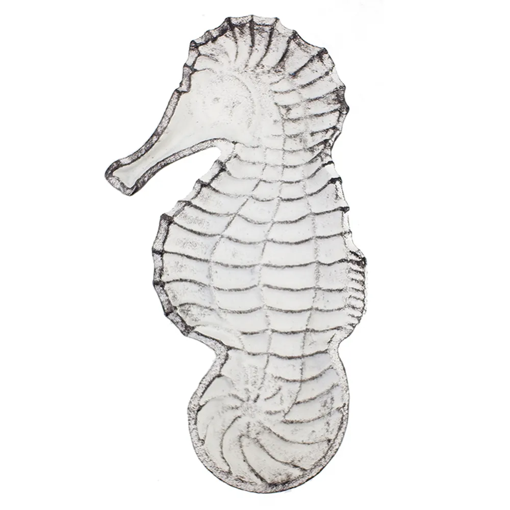 10" WHITE WASH SEAHORSE DISH