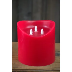 Red Non Drip Moving Flame 3 Wick LED Candle 6in by 6in 2