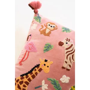 Embroidered Velvet Pillow with Animals 3