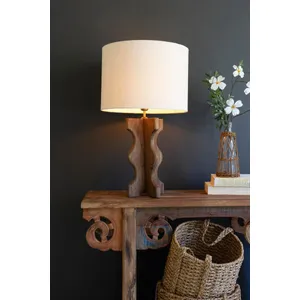 Wavy Mango Wood Table Lamp with Fabric Shade 1