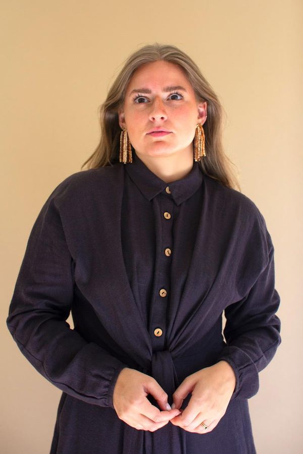 Long-Sleeve Dress with Front-Tie Detail