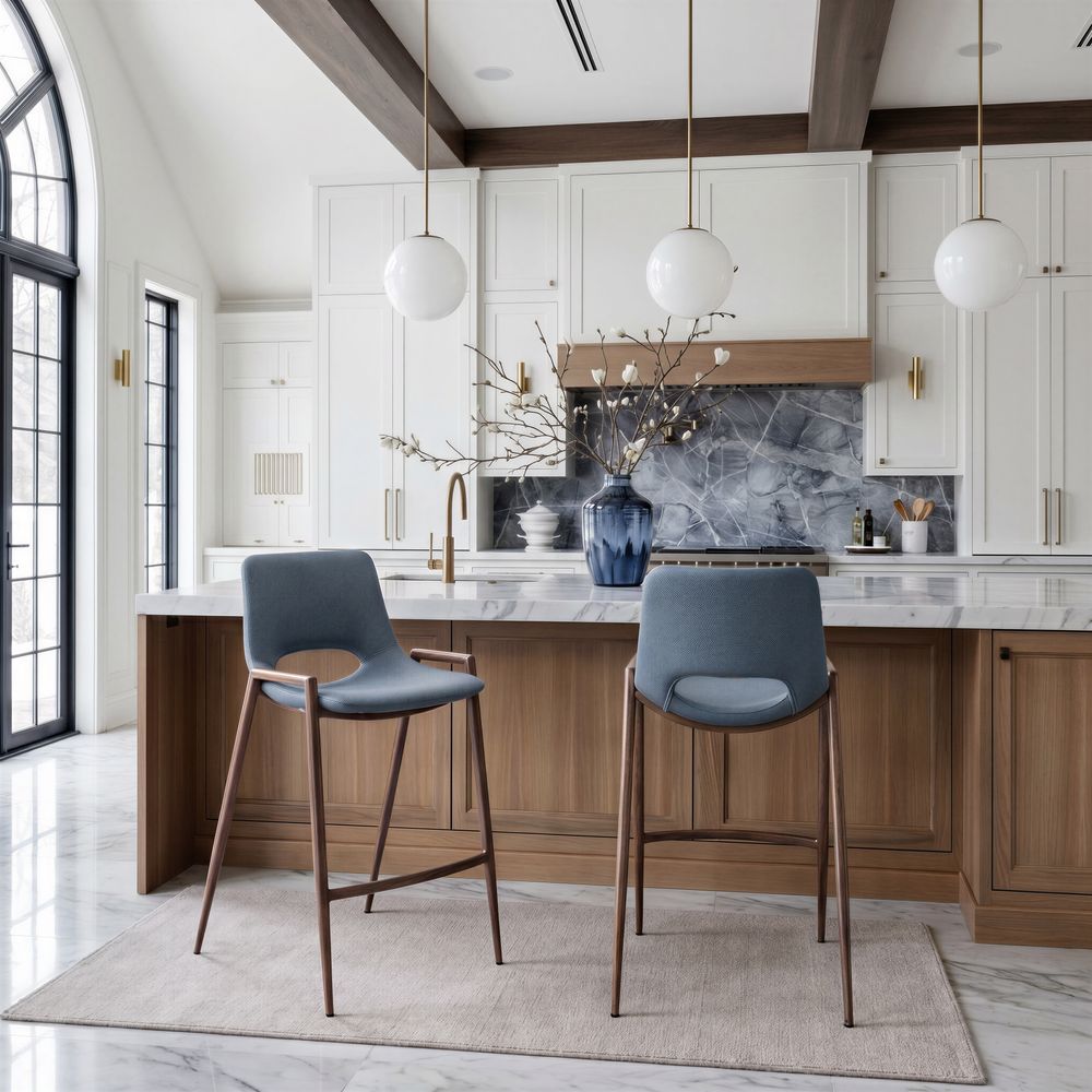 Desi Counter Stool Azure Gray & Walnut