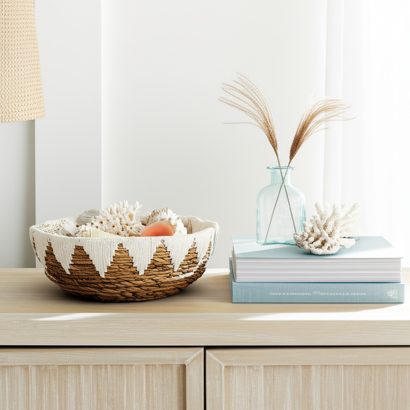 16.5" x 5" Banana Leaf Bowl with Macrame Trim