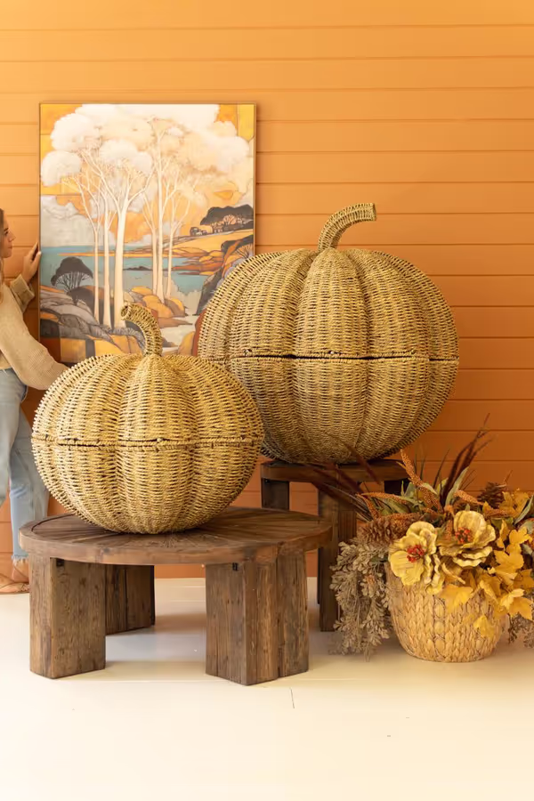 Set of 2 Giant Woven Vine Pumpkins