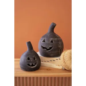 Set of 2  Small Black Clay Jack-O-Lanterns 1