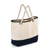 HEAVY CANVAS ROPE TOTE W WICKER BOTTOM - DOLPHIN 1