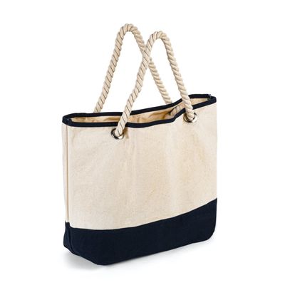 HEAVY CANVAS ROPE TOTE W WICKER BOTTOM - DOLPHIN